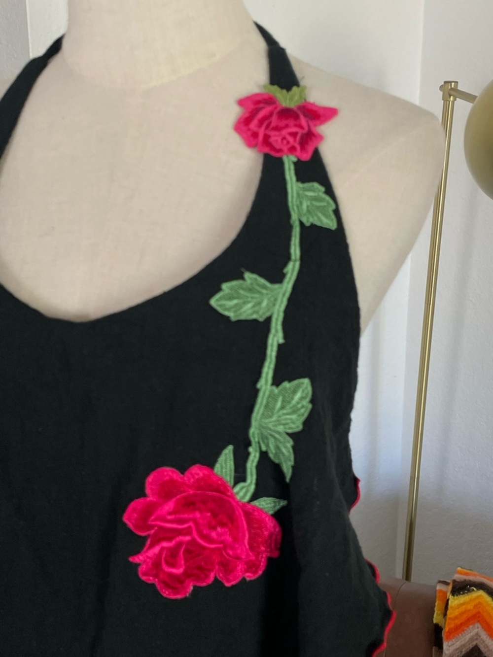 Vintage 1970s Young Edwardian by Anpeja Boho Rose Floral Halter Dress - Picture 6 of 8